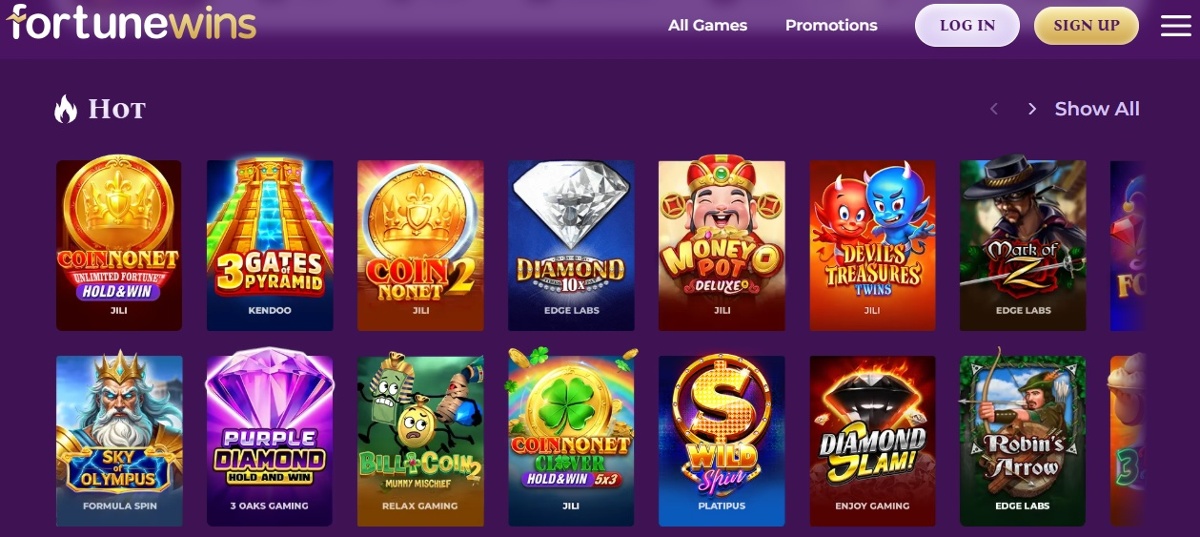 Fortune Wins Casino slots games with Hot games category